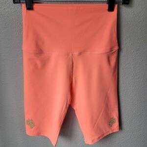 Darc Sport Wolf Head High Waist 10" Inseam Biker Shorts, Small, Neon Orange